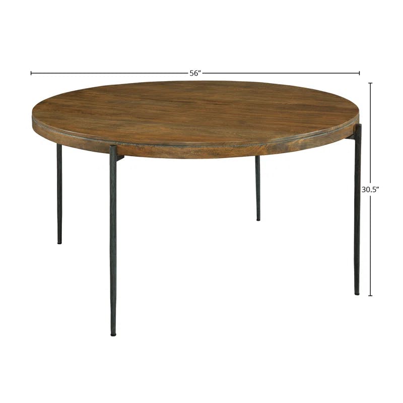 Transitional Bedford 56" Round Extendable Dining Table in Brown Wood