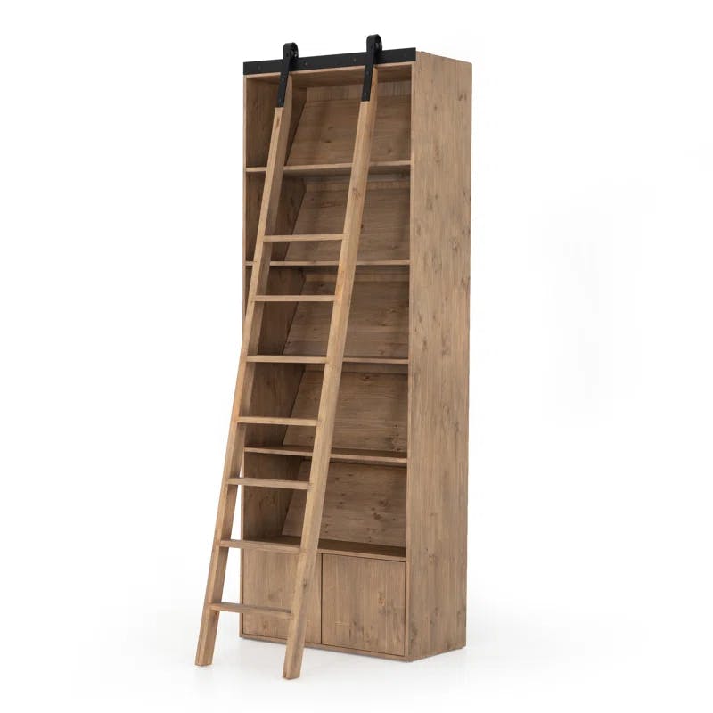 Haiden Contemporary Smoked Pine and Iron Ladder Bookshelf