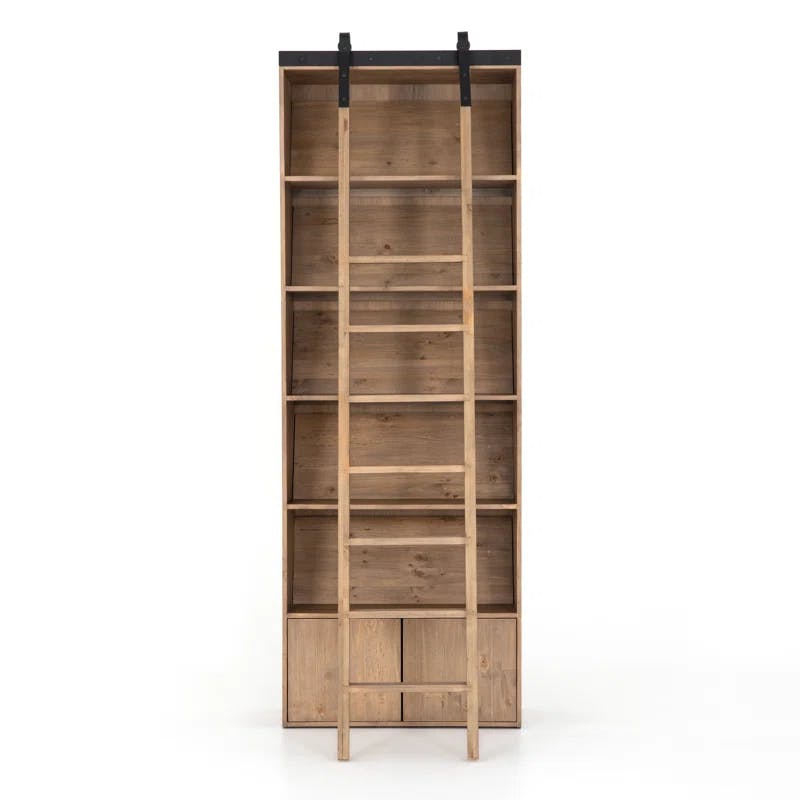 Haiden Contemporary Smoked Pine and Iron Ladder Bookshelf