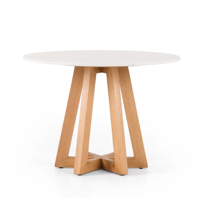 Honey Oak & White Marble 42" Round Dining Table for Four