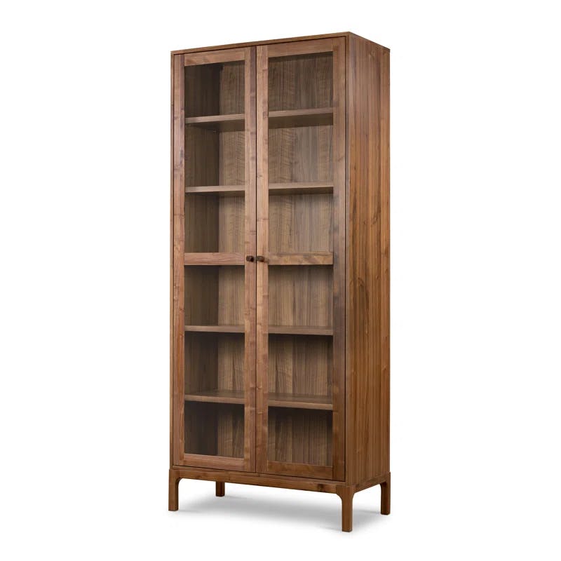 Cameron 88'' Brown Walnut Glass-Paneled Modern Curio Cabinet