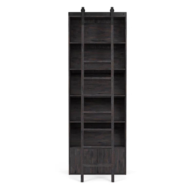 Haiden Dark Charcoal Solid Pine Bookshelf with Ladder