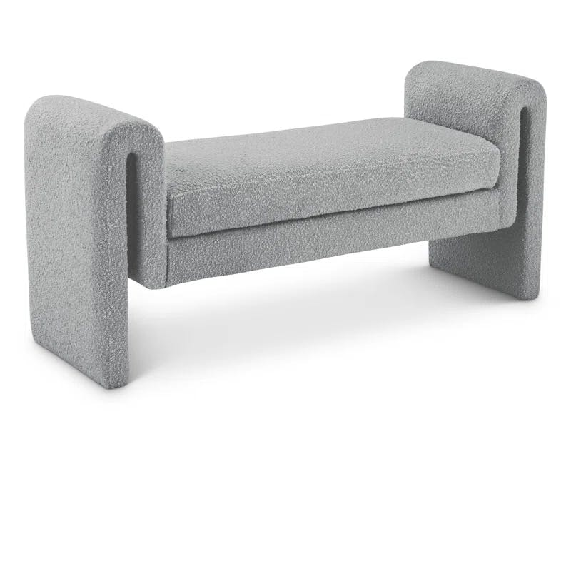Meridian Contemporary Grey Boucle Fabric Curved Bench