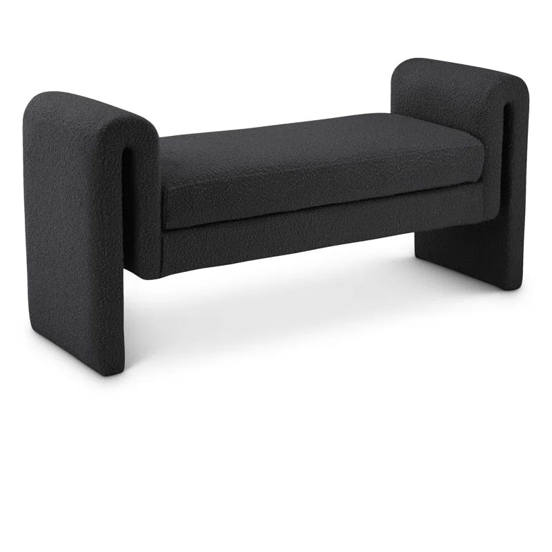 Modern Black Boucle Fabric Curved Arm Bench