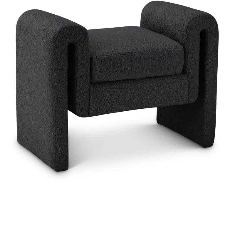 Contemporary Black Boucle Fabric Upholstered Bench