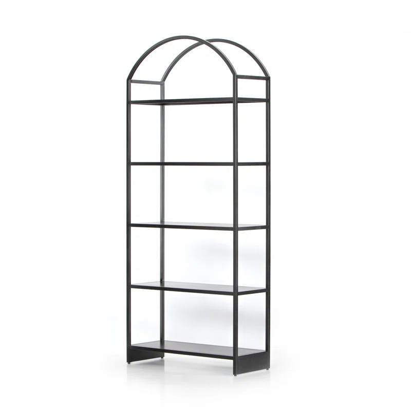 Modern Arched Black Iron Etagere Bookcase 39.5" W