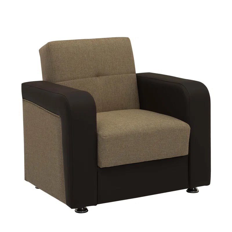 Harmony Brown/Black Faux Leather Convertible Sleeper Armchair with Storage