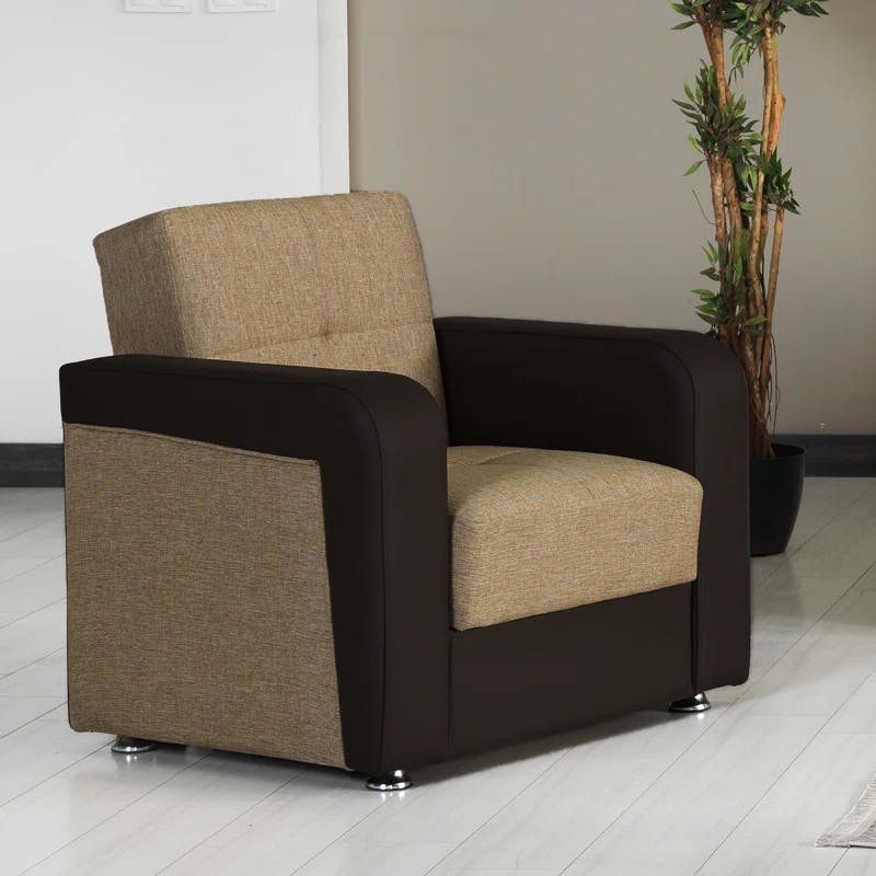 Harmony Brown/Black Faux Leather Convertible Sleeper Armchair with Storage