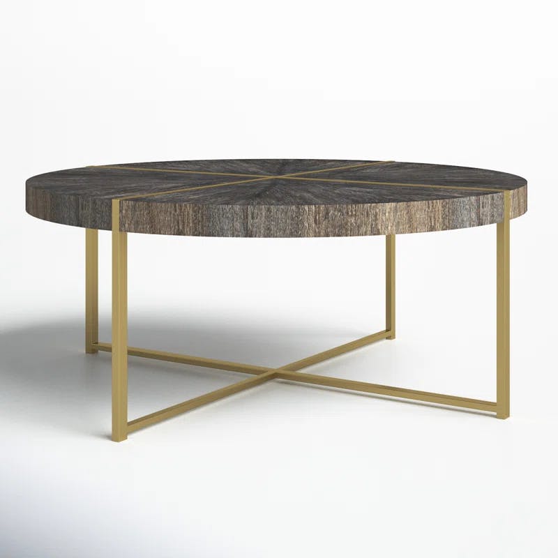 Contemporary Townsend 42" Round Metal Coffee Table in Brushed Brass