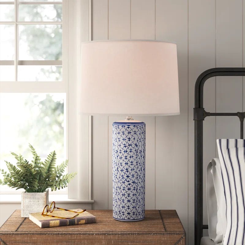 Vivian Hand-Painted Blue and White Ceramic Table Lamp with Linen Shade