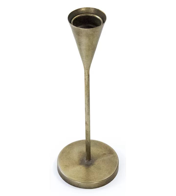 Genevieve Large Distressed Brass Tabletop Candlestick