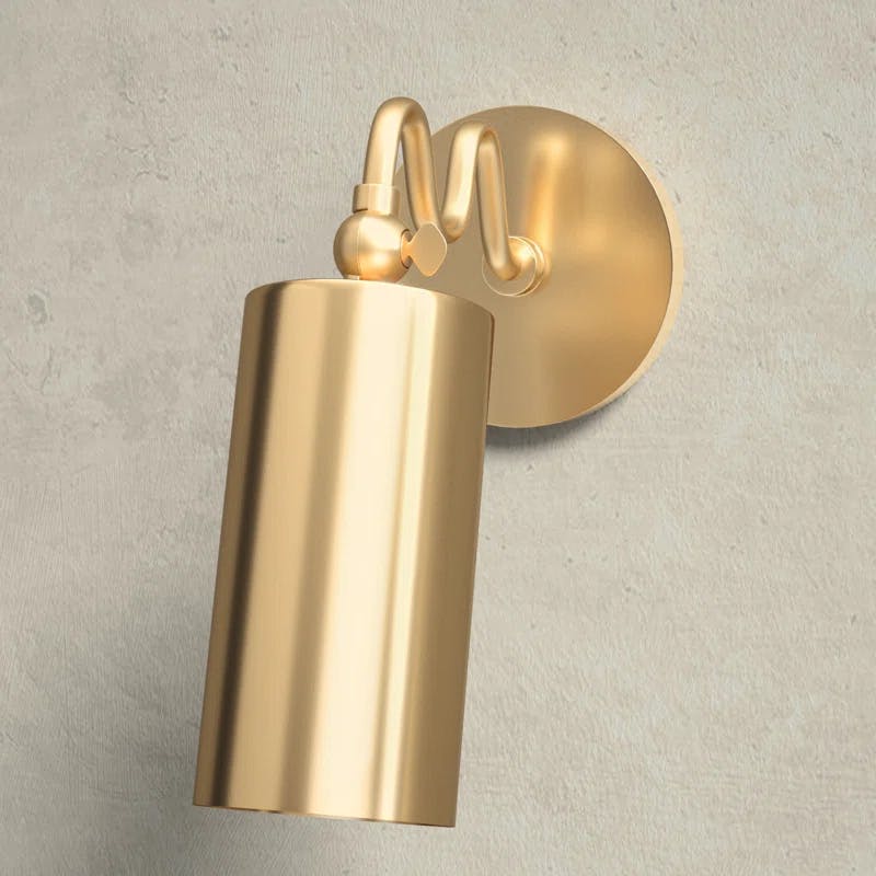 Elegant Aged Brass Cylinder Sconce with Adjustable Shade