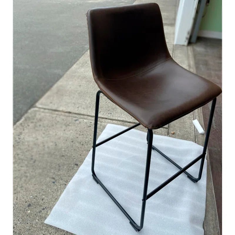 Modern 26" Brown Faux Leather Counter Stool with Metal Legs