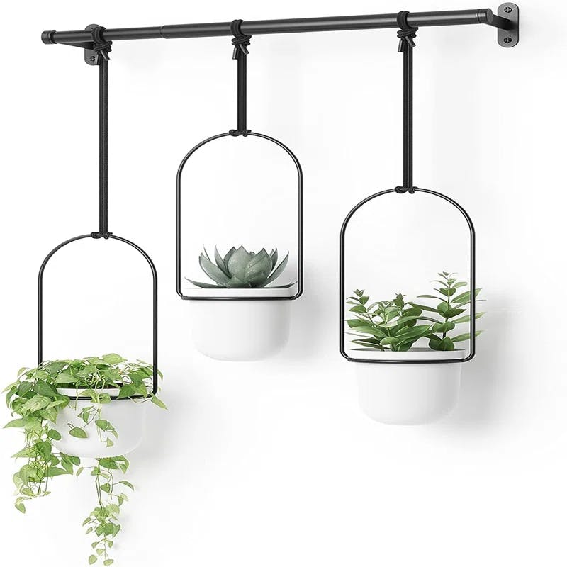 Triflora Adjustable White/Black Indoor Hanging Planter