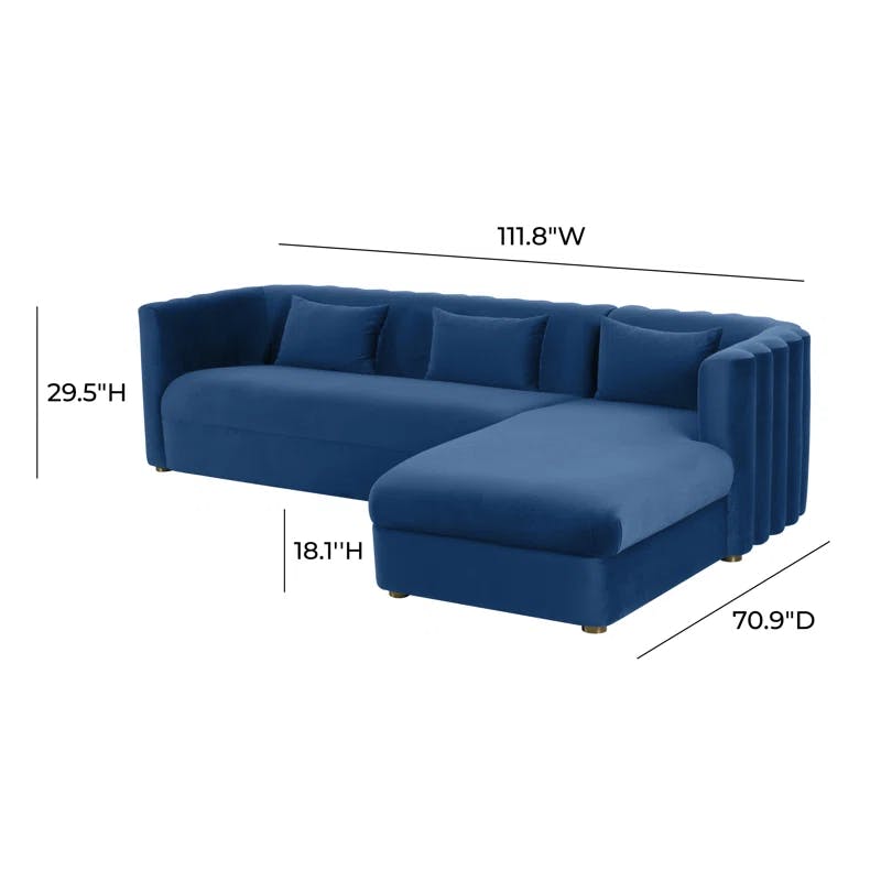 Callie Navy Velvet Scallop Tufted Sectional with Brushed Gold Legs