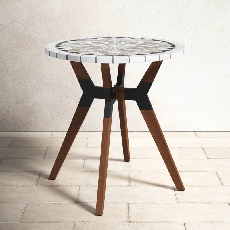 Eucalyptus Wood and Marble Round Outdoor Bistro Table, 30''