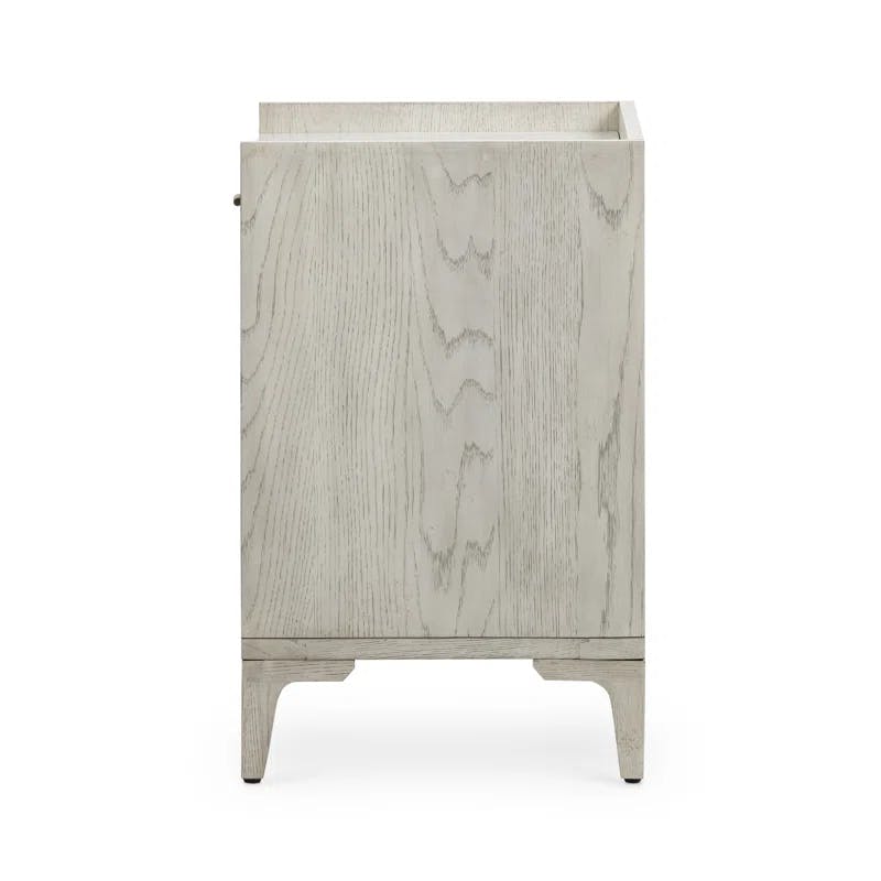 Contemporary Gray Oak Veneer Nightstand with Marble Top