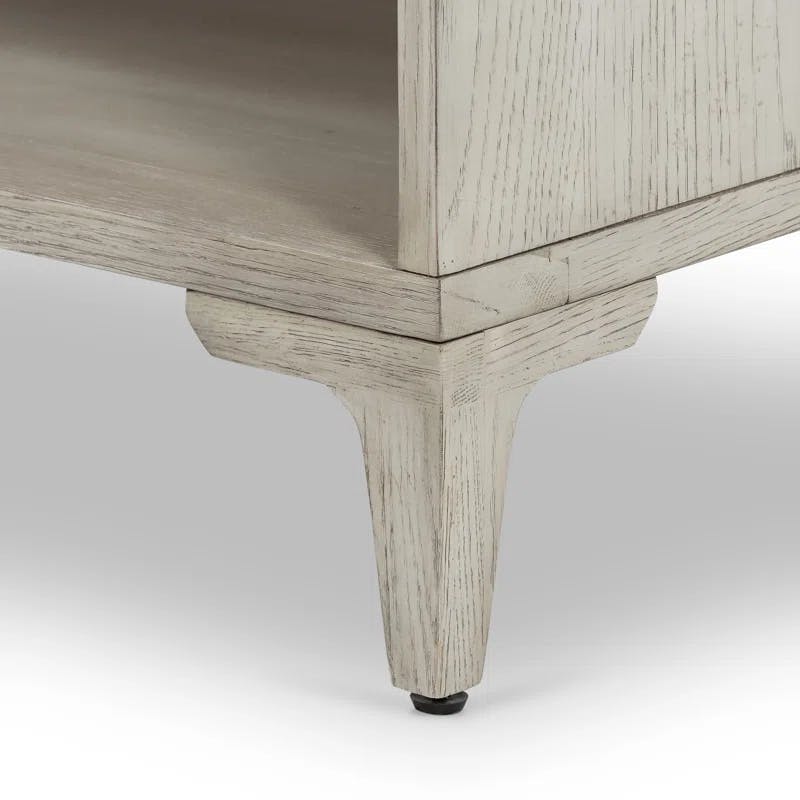Contemporary Gray Oak Veneer Nightstand with Marble Top