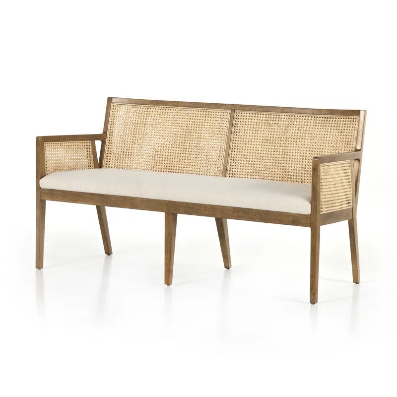 Toasted Parawood & Natural Cane 63" Upholstered Dining Bench