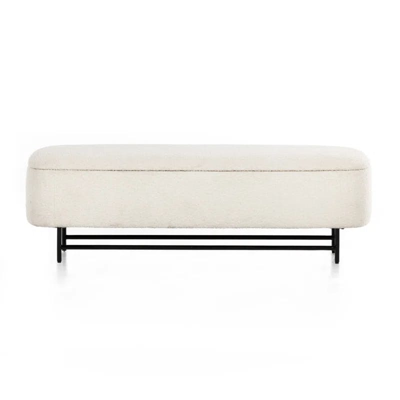 Contemporary White Upholstered Storage Bench with Iron Frame