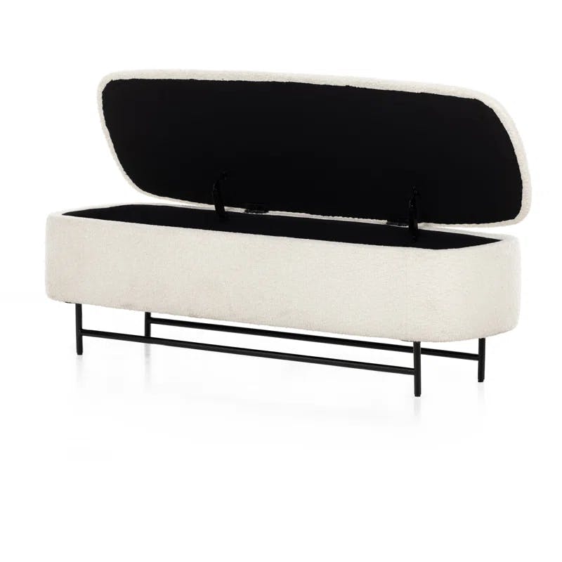 Contemporary White Upholstered Storage Bench with Iron Frame