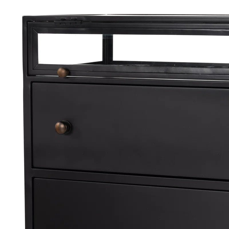 Belmont Matte Black Iron 2-Drawer Nightstand with Glass Enclosure