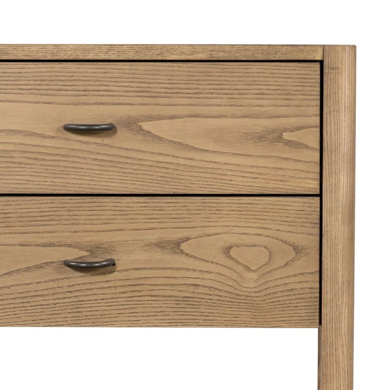 Modern Ash Wood 2-Drawer Nightstand in Warm Brown