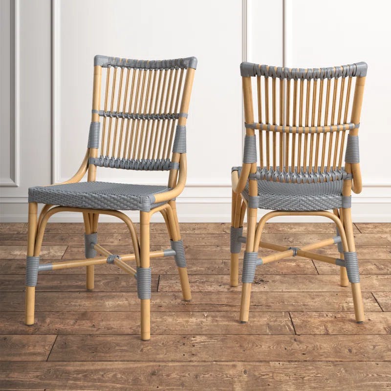 Modern French-Inspired Gray Rattan Slat Back Side Chair