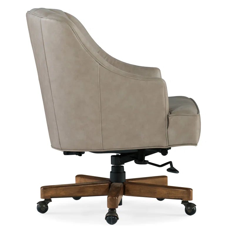 Haider Transitional Beige Leather Executive Swivel Chair with Dark Wood Base