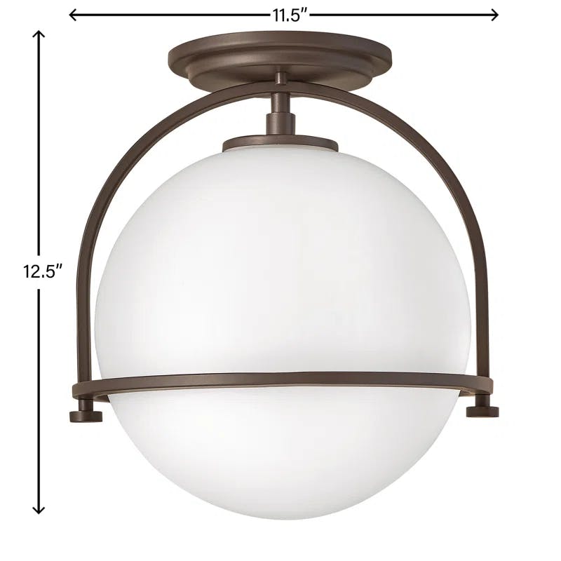 Somerset 11.5" Globe Semi-Flush Mount in Bronze with Etched Opal Glass