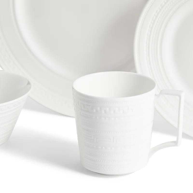 Intaglio Modern White Porcelain 16-Piece Dinnerware Set, Service for 4
