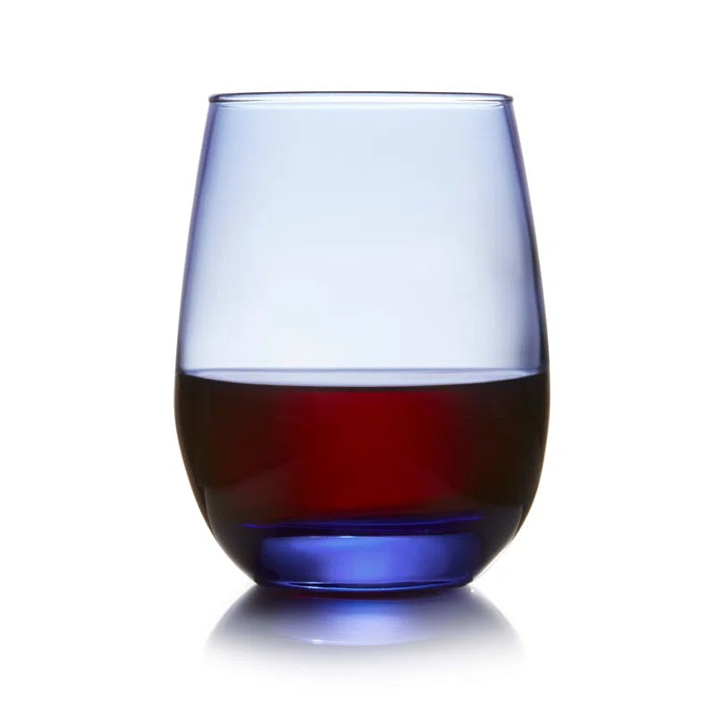 Classic Blue Stemless Wine Glass Set, Genuine Colored Glass, 6-Piece