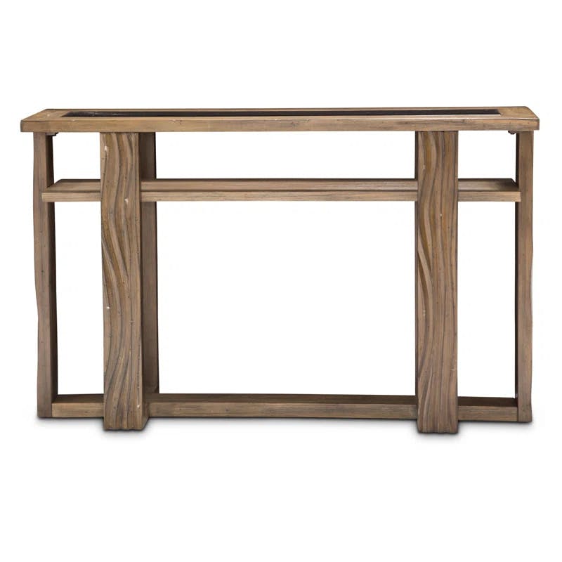 Boardwalk Brown 52'' Acacia Wood & Glass Console Table with Storage