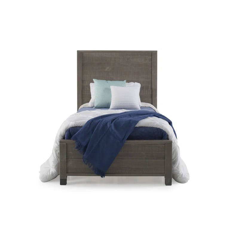 Driftwood Gray Solid Pine Twin Platform Bed with Wood Headboard