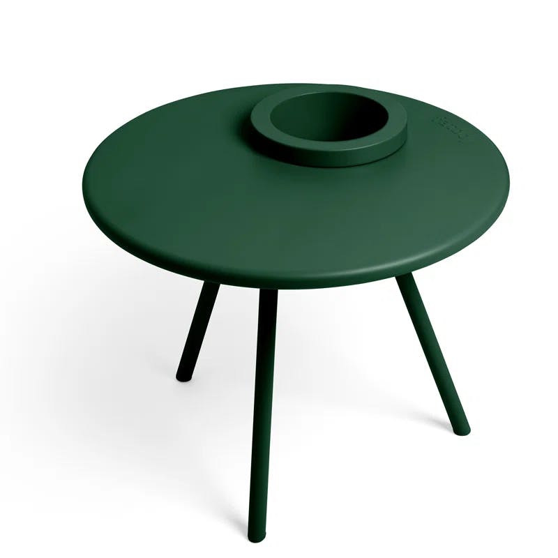 Emerald Green Bakkes Round Wood & Metal Side Table with Flowerpot Feature