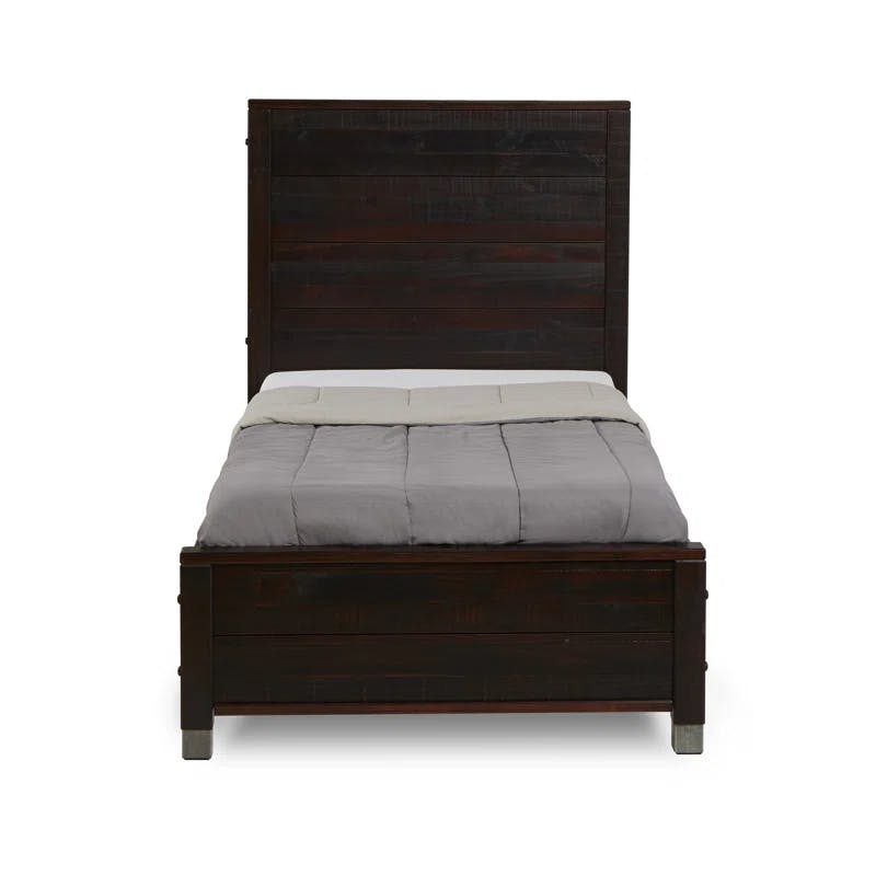 Baja Twin-Size Walnut Solid Pine Wood Platform Bed with Headboard
