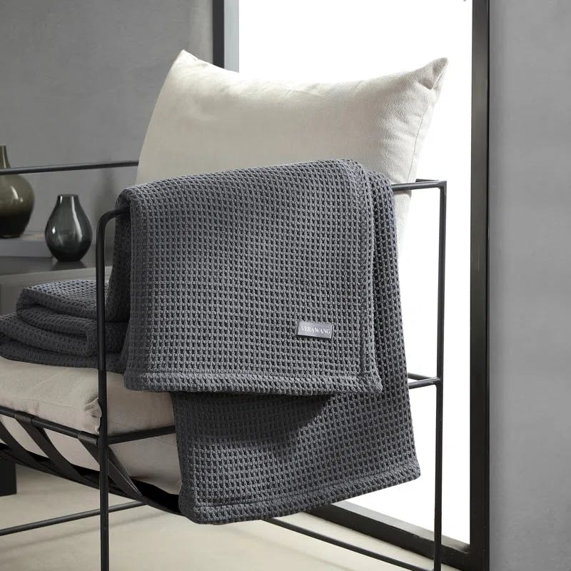 Charcoal Cotton Queen Waffleweave Knitted Blanket