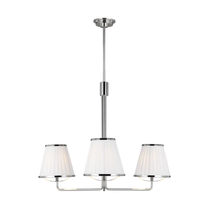 Esther Polished Nickel 3-Light Chandelier with Pleated Shades