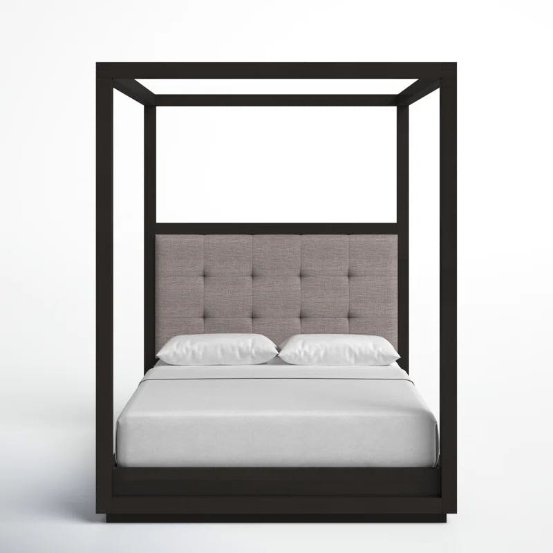 Modern Gray Queen Platform Bed with Tufted Upholstered Headboard and Storage