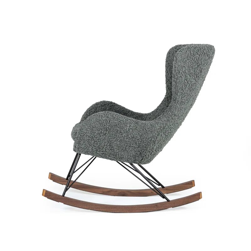 Mid-Century Modern Grey Sheep Fabric Rocking Chair