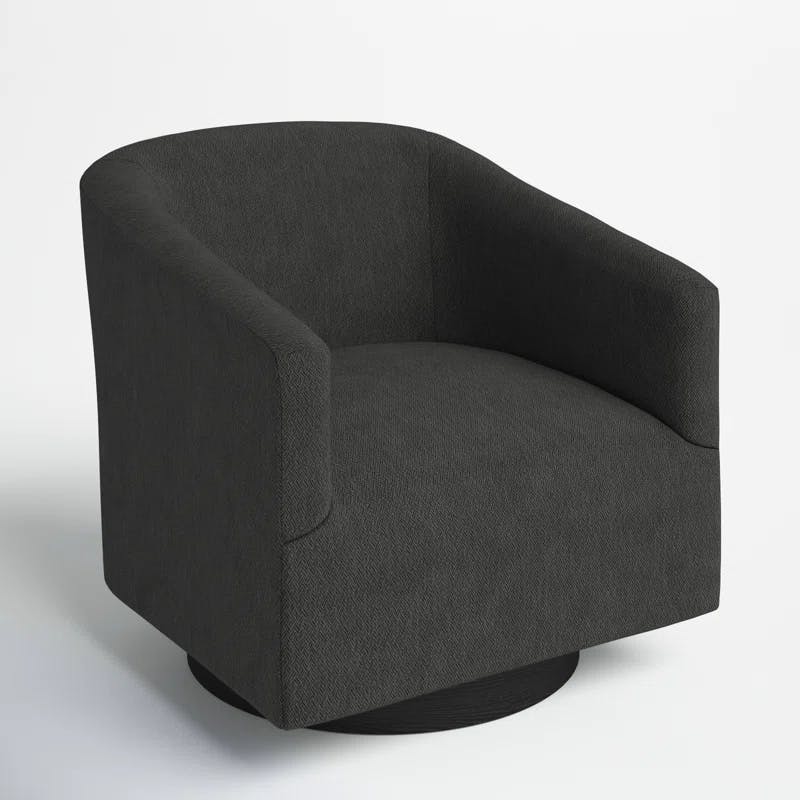 Donovan Charcoal Wood and Faux Leather Swivel Barrel Chair