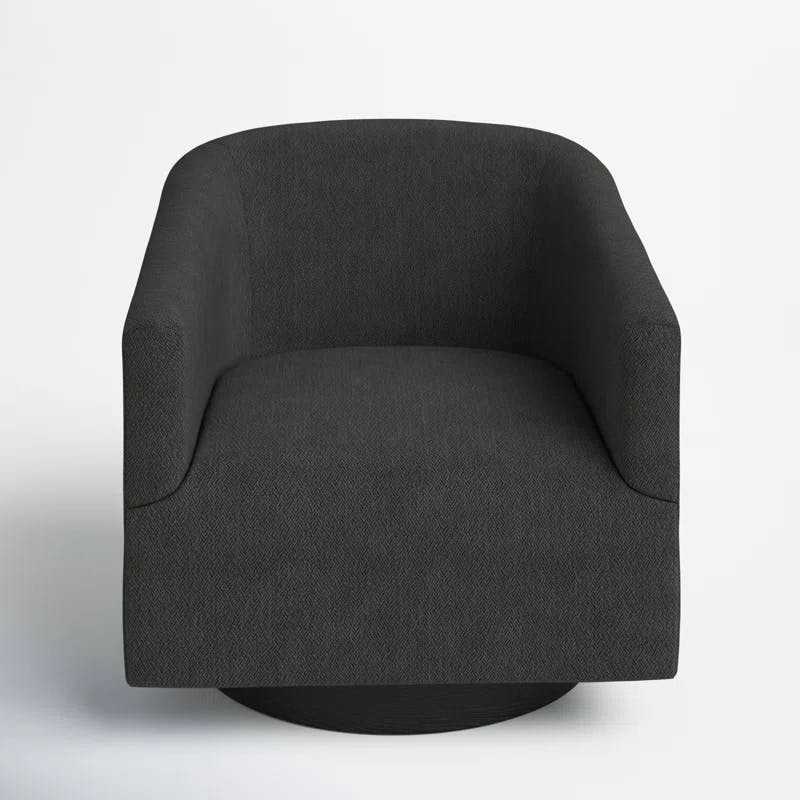 Donovan Charcoal Wood and Faux Leather Swivel Barrel Chair