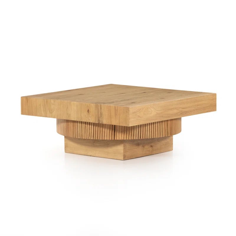 Reed Detail Graduated Honey Oak Square Coffee Table