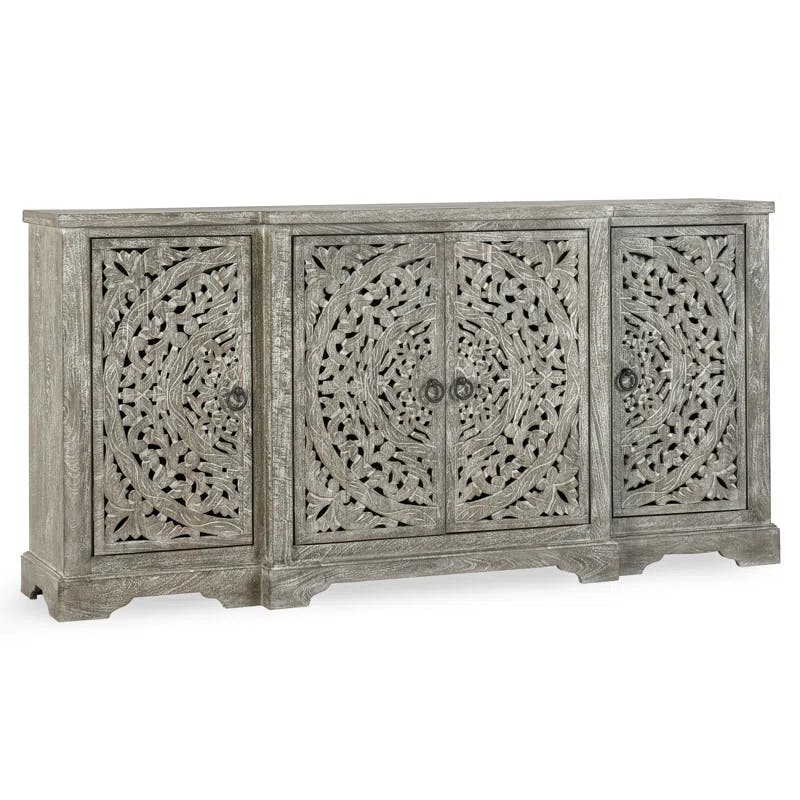 Harmony Grand Gray Mango Wood 72'' Floral Carved Sideboard