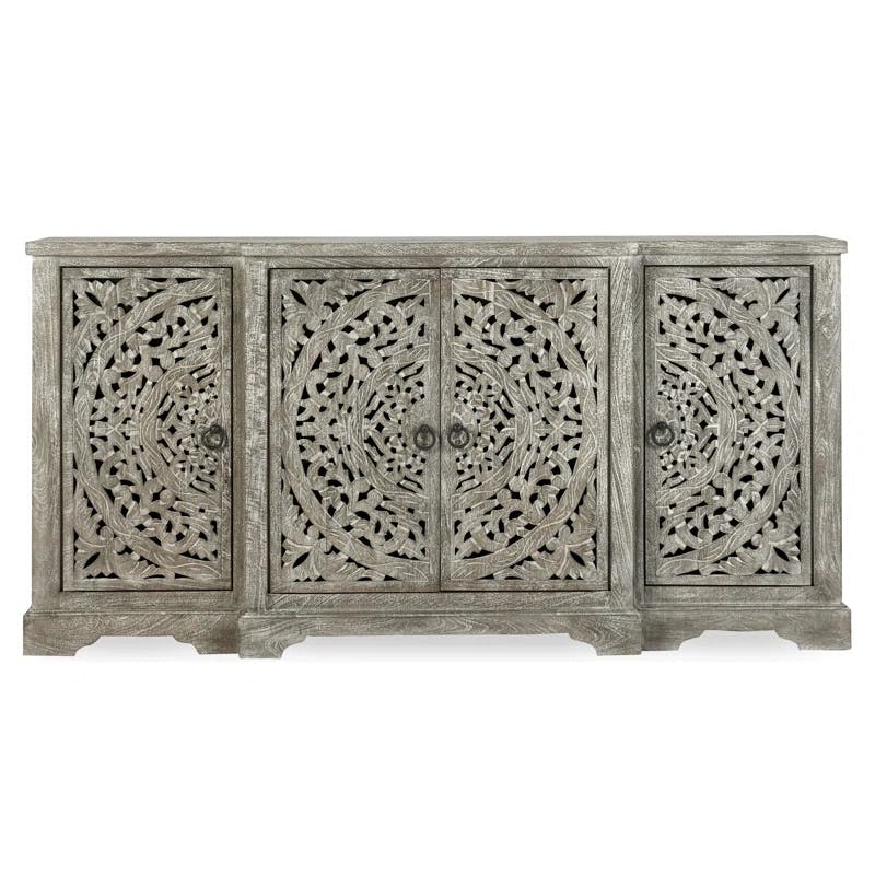 Harmony Grand Gray Mango Wood 72'' Floral Carved Sideboard