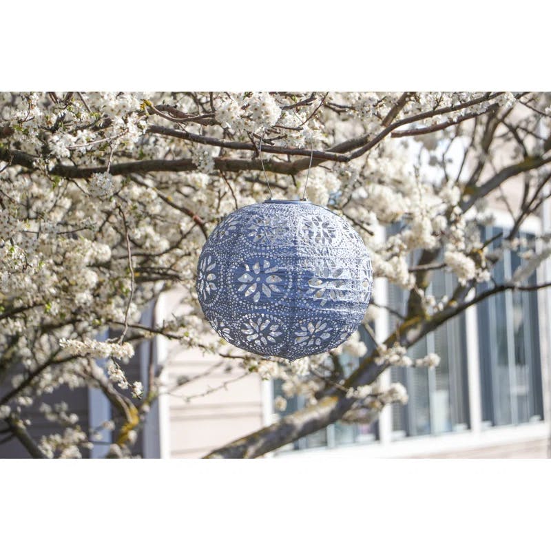 Boho Globe 12'' Metallic Blue Solar LED Outdoor Lantern