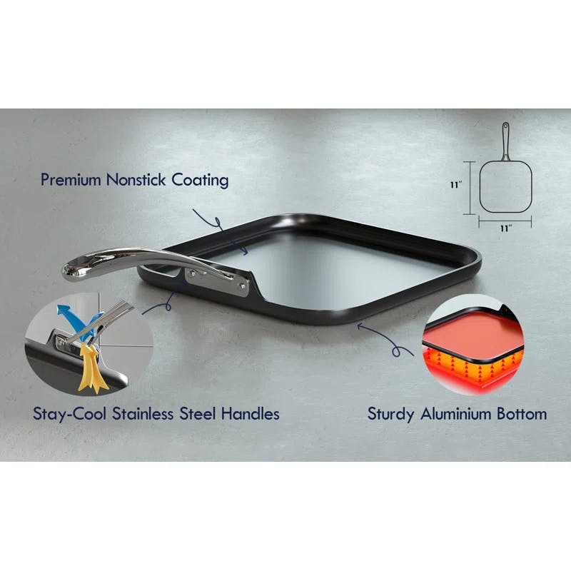 Modern Industrial 20'' Black Anodized Aluminum Square Griddle