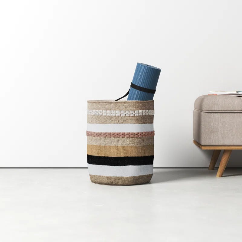 Cozy Striped Wool & Cotton Round Storage Basket