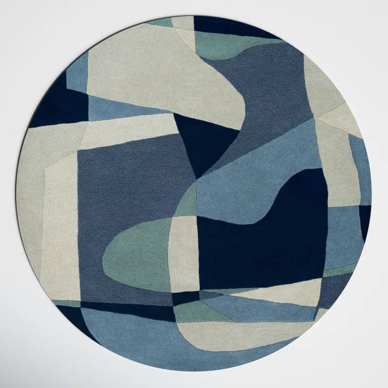 Sophisticated Elegance Hand-Tufted Round Blue Wool Rug 9'9"