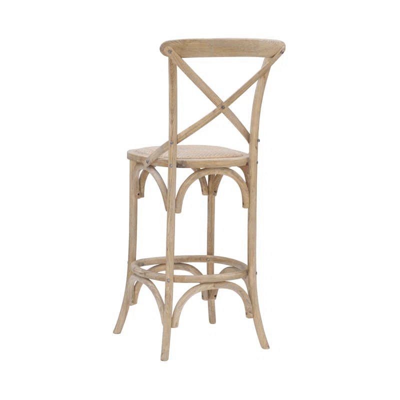 Larghetto Elm Wood and Rattan Country Charm Barstool, Gray